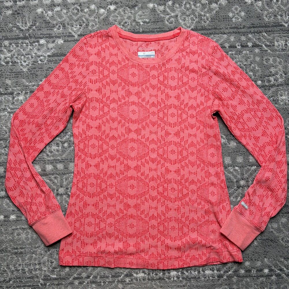 Columbia Thermal Knit Shirt Womens Small Pink Omni-Wick Base Layer Tonal Aztec